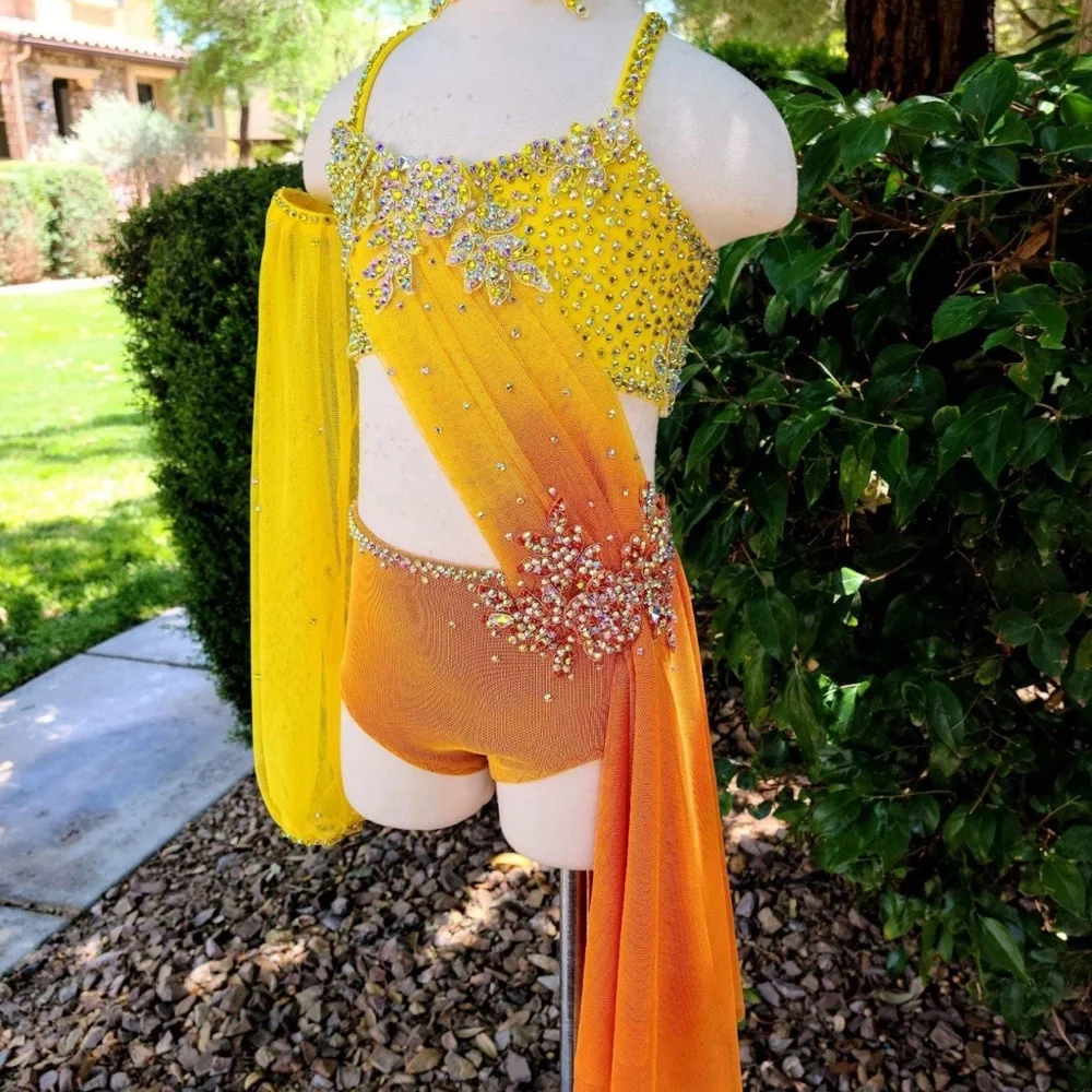 yellow lyrical dance dress Liuhuo Light Jazz Dance Costume Pole Dancing Clothes Girl Performance Training Costumes | Custom Lyrical Dance